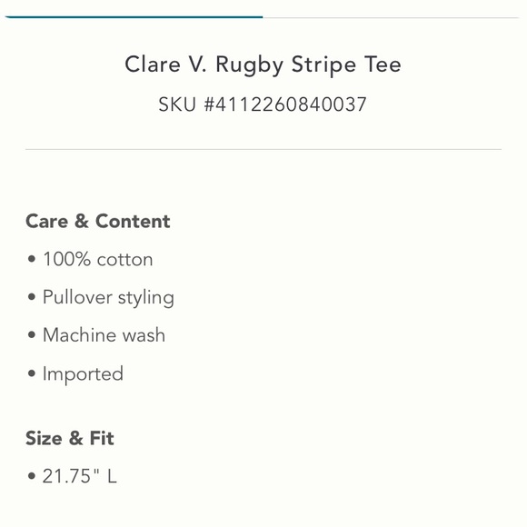 Clare V. Rugby Stripe Tee XXL NWT - Picture 8 of 9